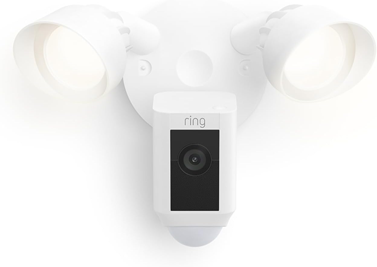 Ring Floodlight Cam Wired Plus outdoor security camera with two floodlight heads