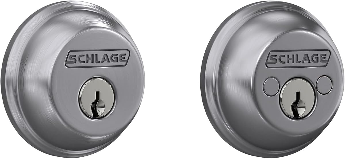 Schlage B62N deadbolt with anti-drill, anti-pick hardware and integrated strike reinforcer