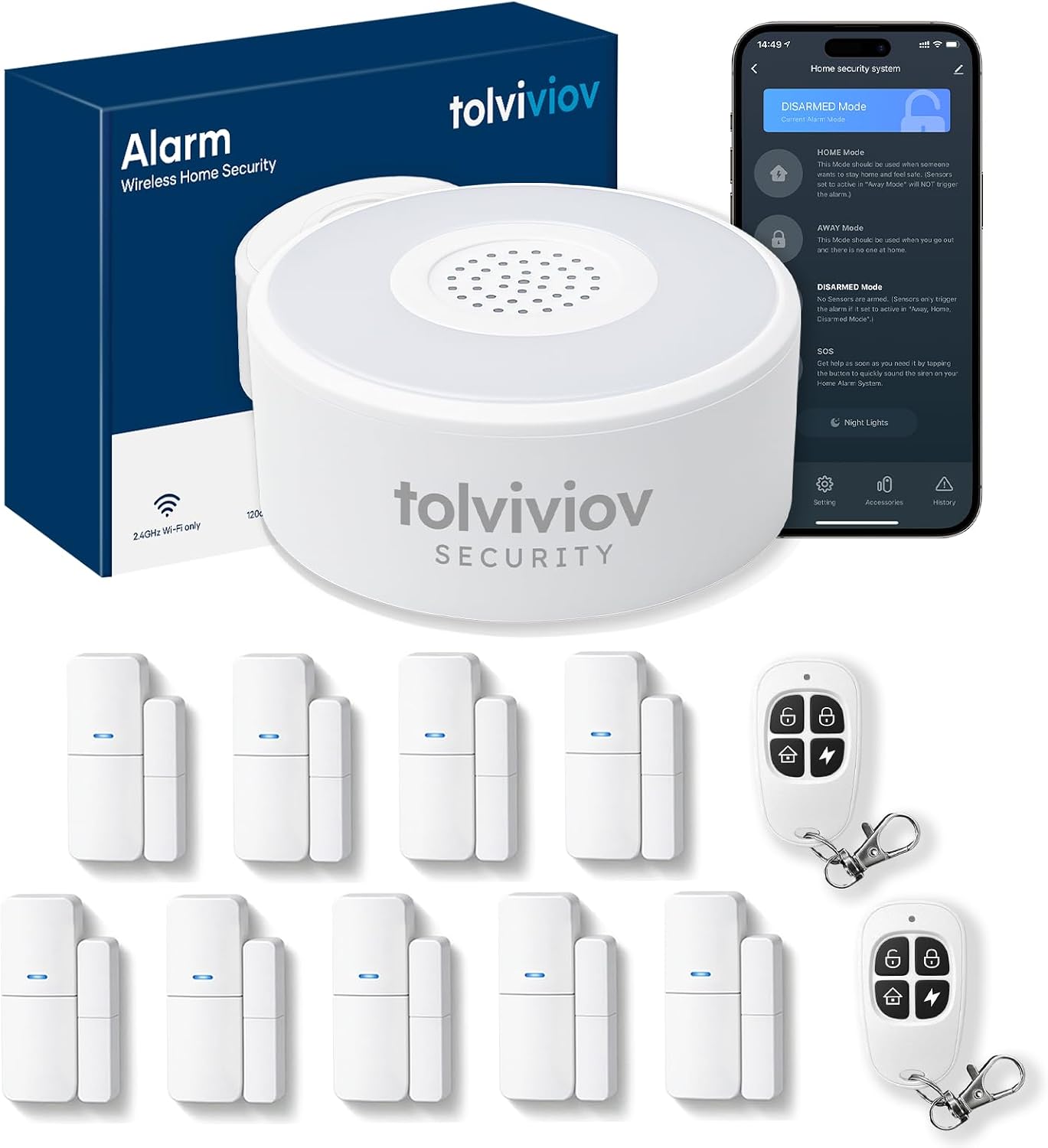tolviviov 12-piece wireless home alarm kit with door and window sensors
