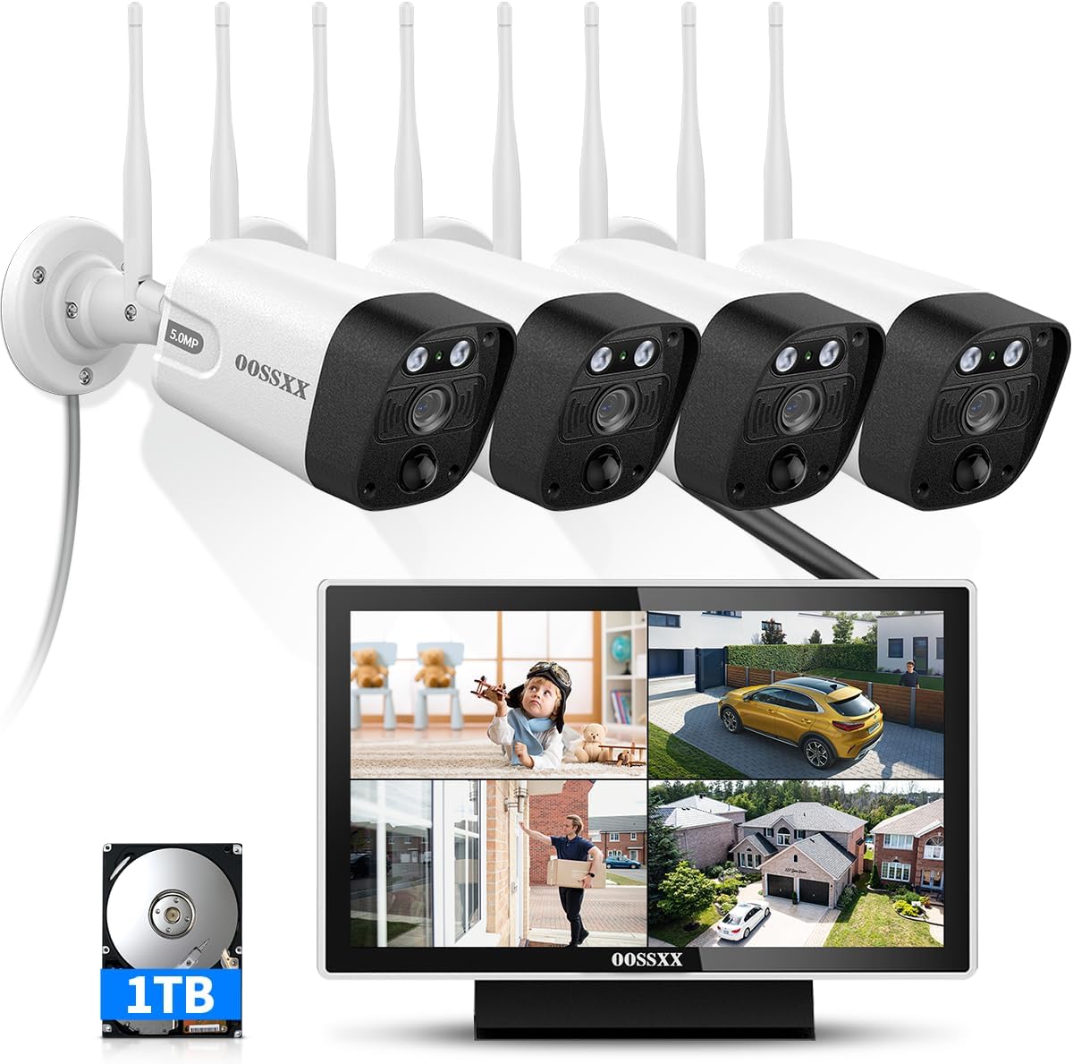 OOSSXX 10-Channel NVR System with Monitor