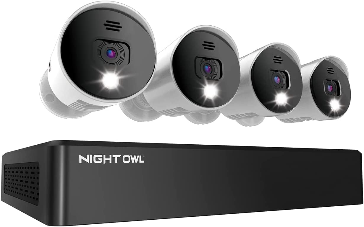 Night Owl 8-channel 4K Bluetooth DVR kit with four wired spotlight cameras