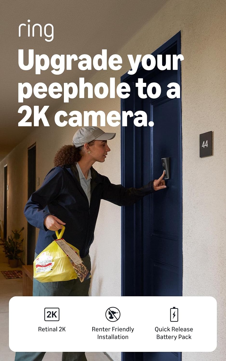 Ring Peephole Cam 2K renter-friendly door camera that replaces an existing peephole
