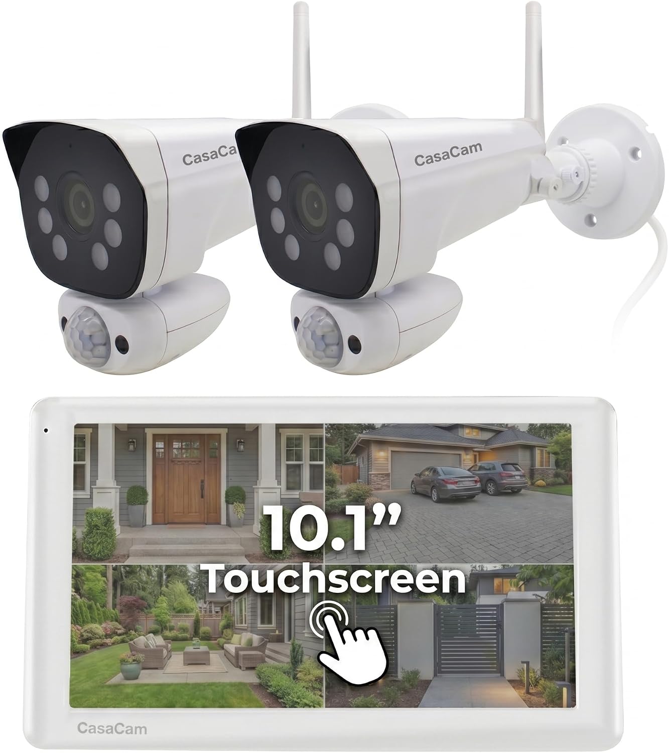 CasaCam Pro security camera system with 10.1 inch touchscreen monitor