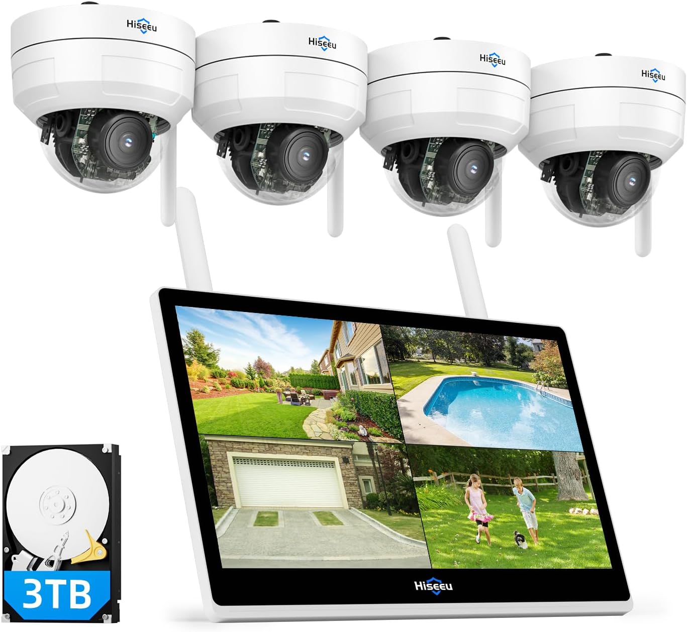 Hiseeu 4-Camera Kit with 14 in LCD