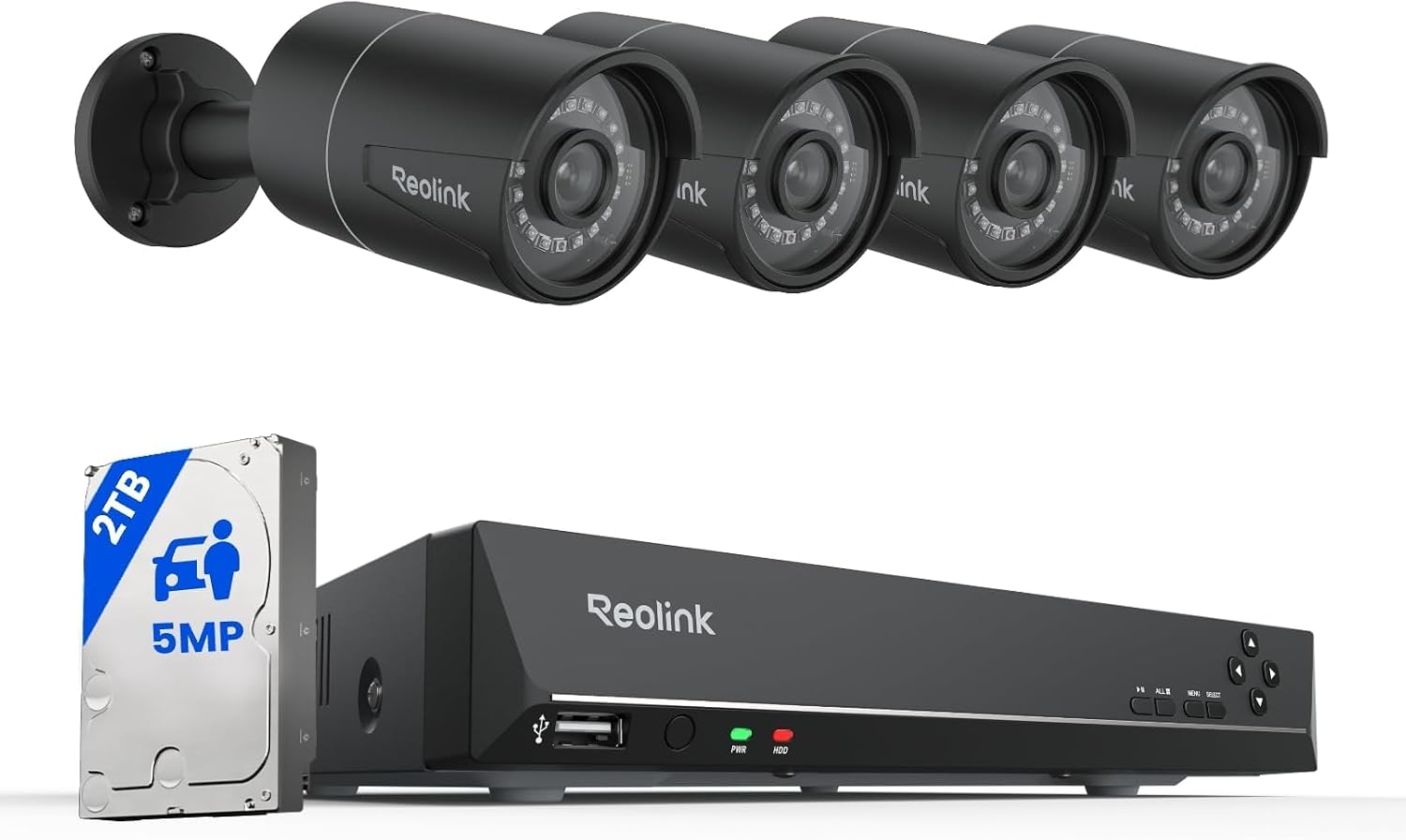 Reolink RLK8-410B4-5MP eight-channel PoE NVR system with four wired bullet cameras