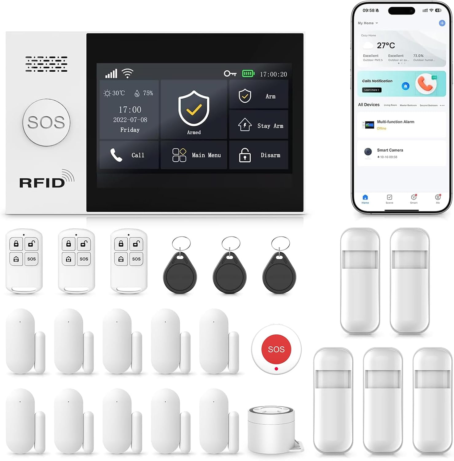 RenseCum 24-Piece Touchscreen Alarm System
