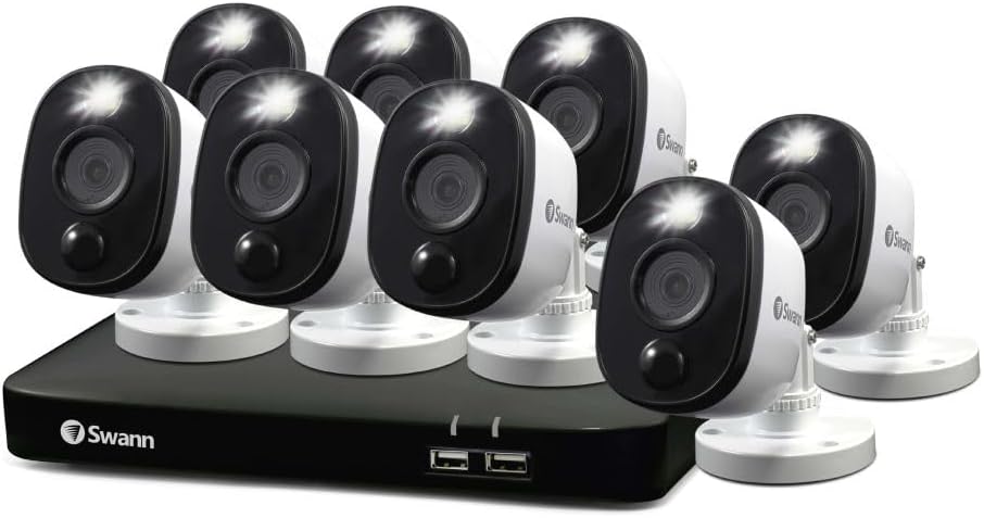 Swann 8-channel 1080p wired DVR security camera system with eight bullet cameras