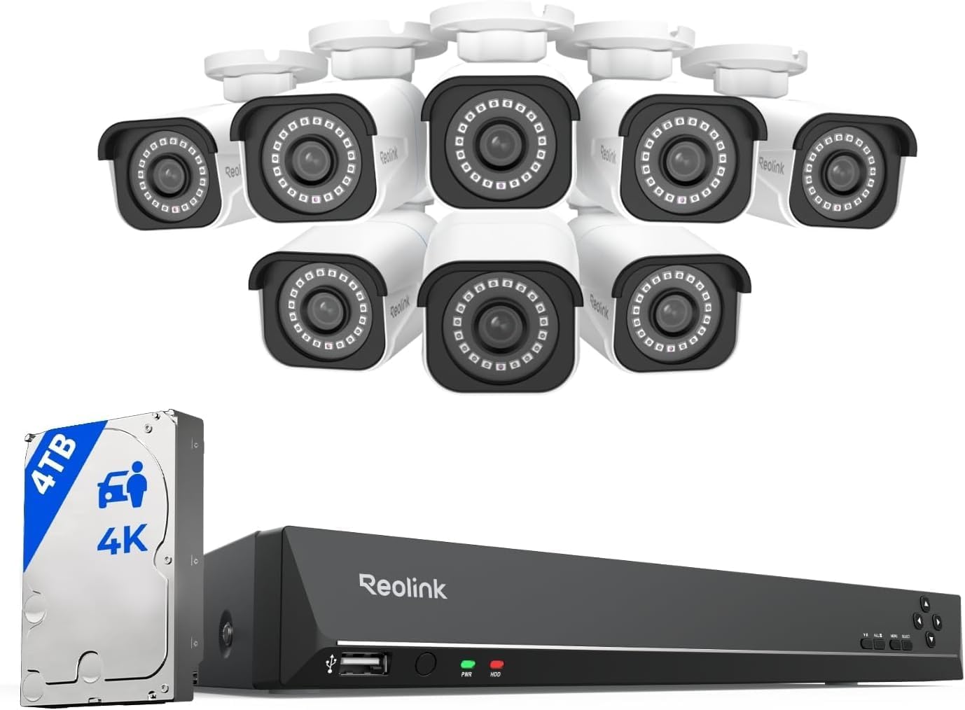 Reolink RLK16-800B8 16-channel NVR with 8 PoE bullet cameras
