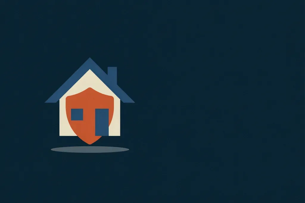 Illustration of a house with a protective security shield emblem in front of it