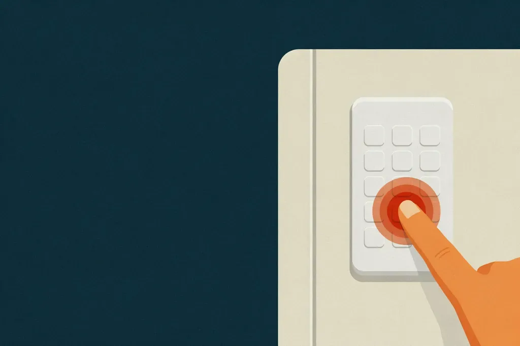Illustration of a finger pressing a button on a keypad door lock