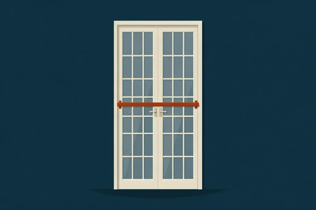 Illustration of a pair of French doors secured with a horizontal security bar