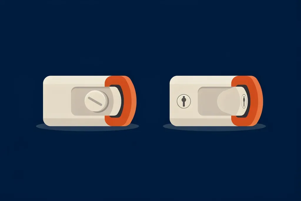 Illustration comparing a single cylinder deadbolt with a thumbturn against a double cylinder deadbolt keyed on both sides